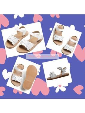 Toddler Girls White Sandles With Bow & Lace Cut Design Size 9 Toddler